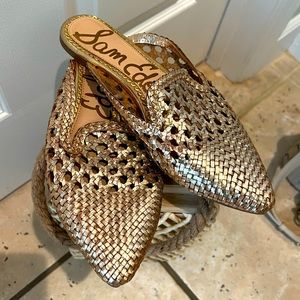 Sam Edelman gold woven mules
